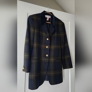 Vintage Jones New York Navy and Gold Plaid Blazer